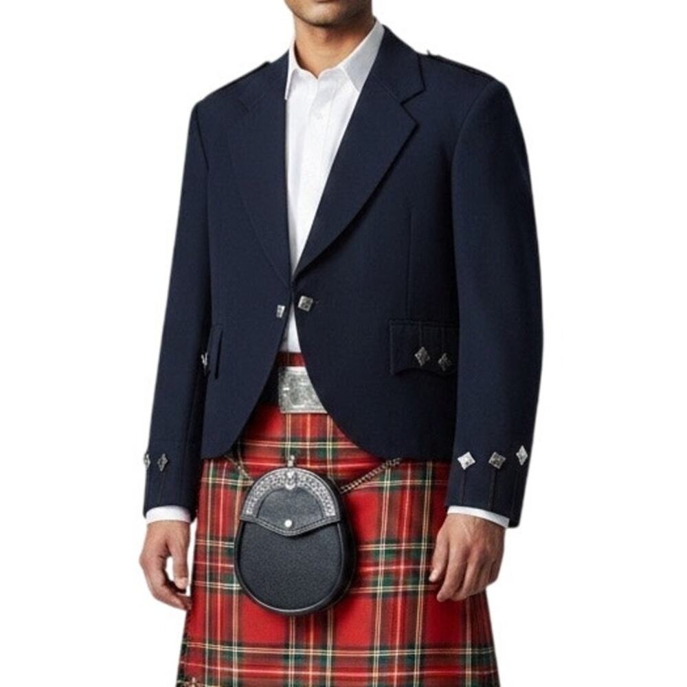 Vintage 70s Navy Wool Scottish Kilt Argyle Jacket Dark Academia Old Money Medium